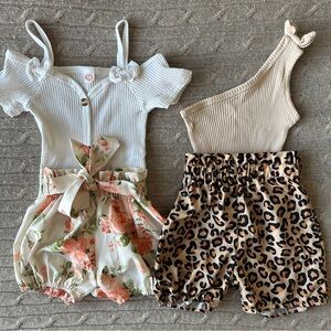 NWOT 4pc Baby Girl Outfit Bundle, Silky Shorts & Leopard Print, 12-18 Months